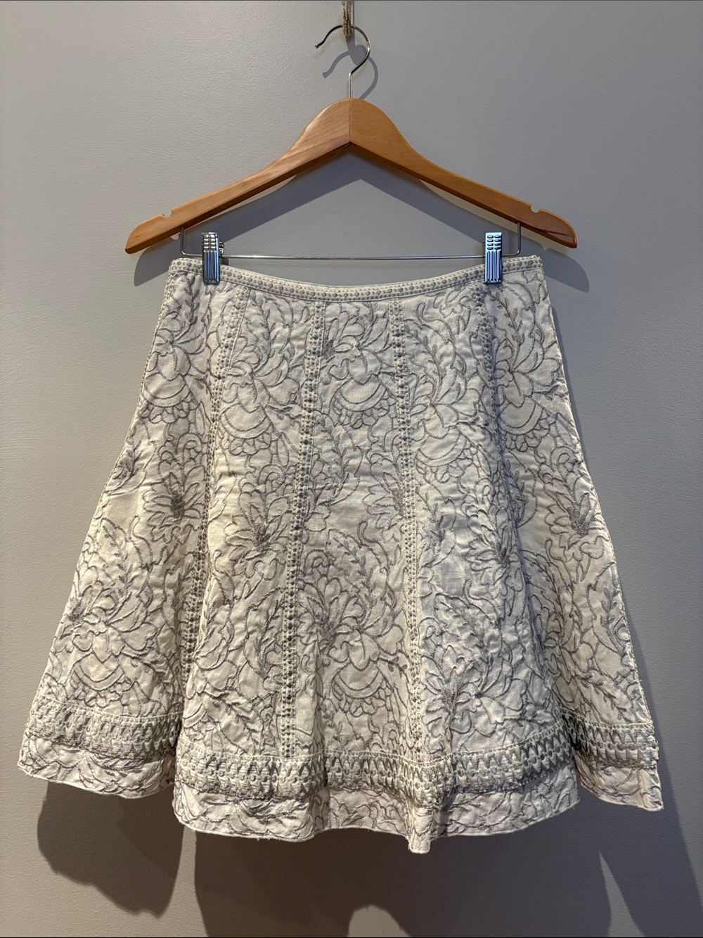 Nygard Collection Y2K Embroidered A-Line Skirt in Light Gray and Cream - Picture 2 of 7